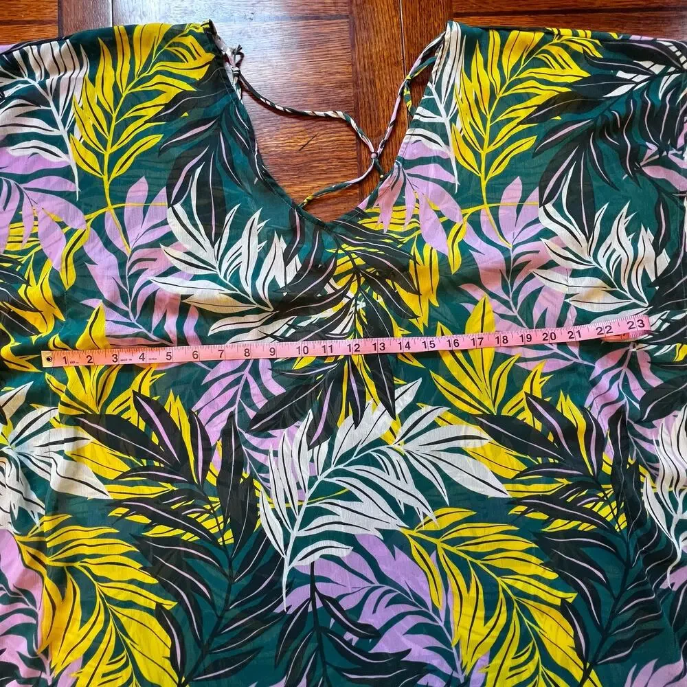 Palisades Beach Club Womens Tropical Green Printed Pullover Swim Cover-Up Size L